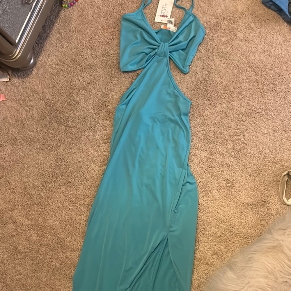 Blue cut out maxi dress